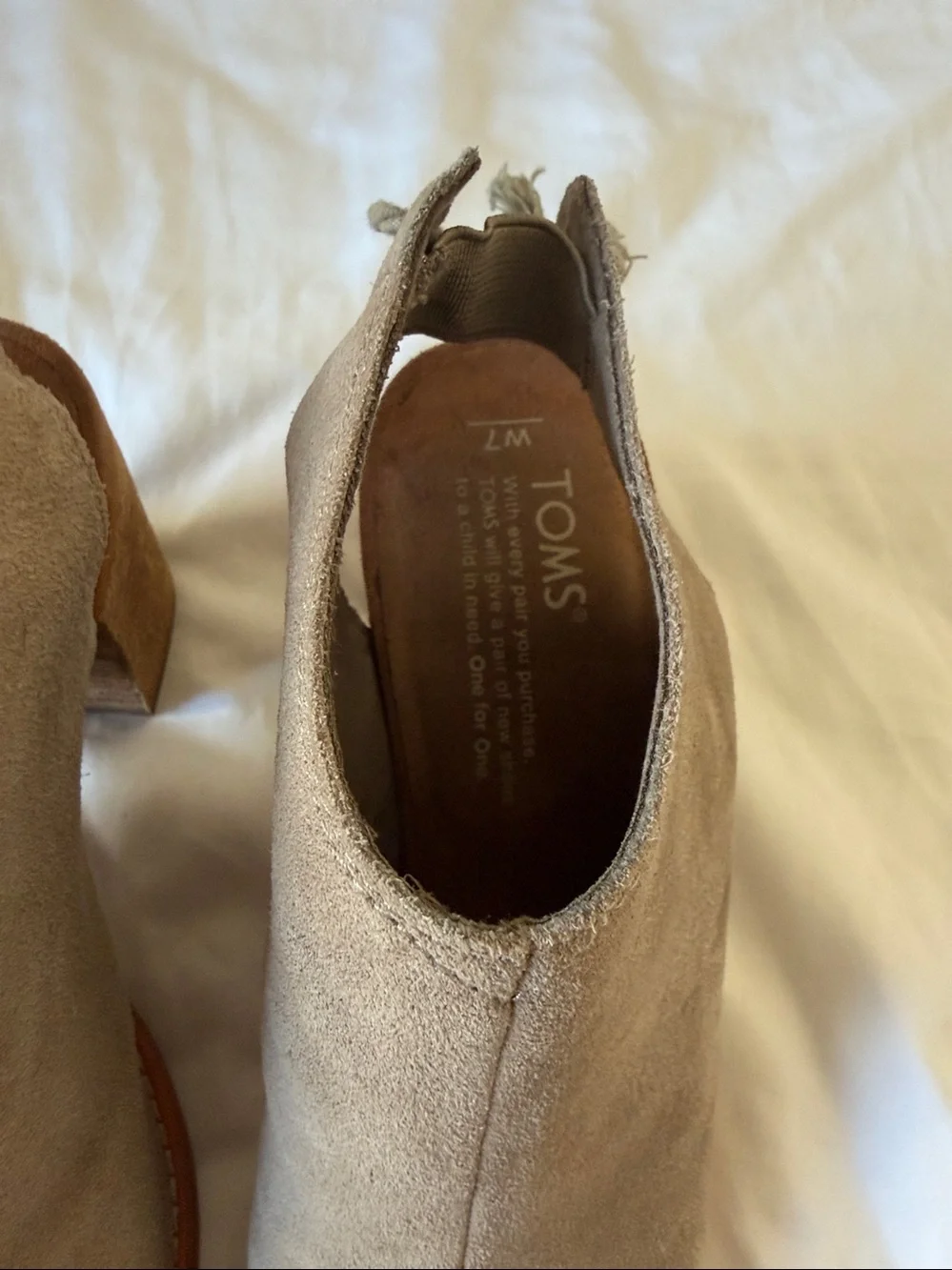 Toms Taupe Suede Peep-Toe Lace-Back Block Heel Booties